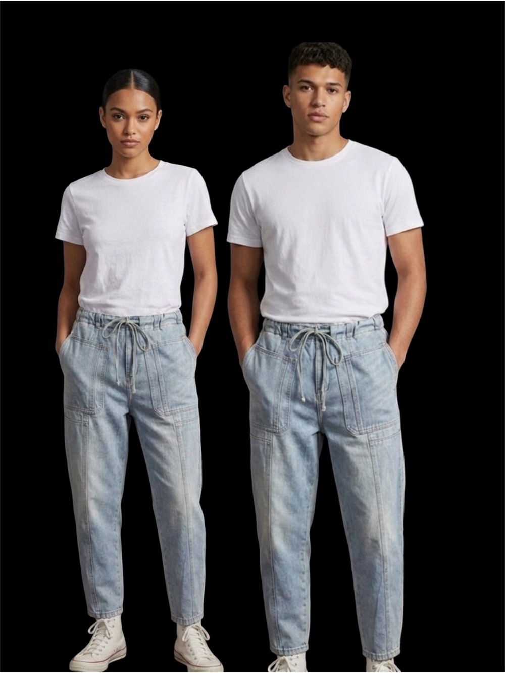 Men’s Relaxed Drawstring Jeans in Light Blue